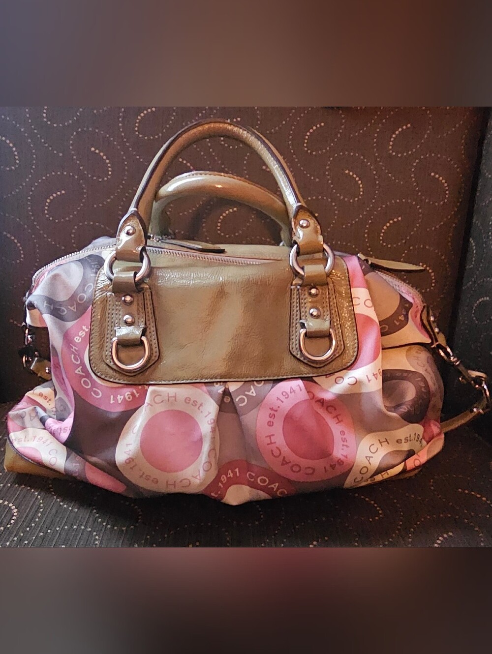 Coach Pink and Gray Signature Satchel Bag - Picture 2 of 12